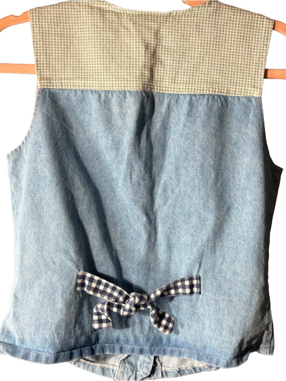 Vintage Patchwork Denim Vest Top Cottagecore 90s Button Front Tank - Picture 2 of 10